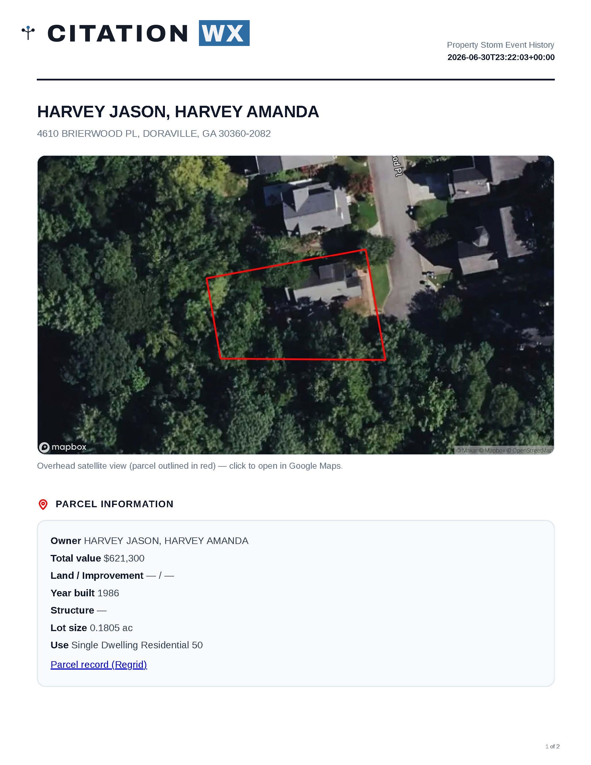 Storm Snapshot — property and parcel summary